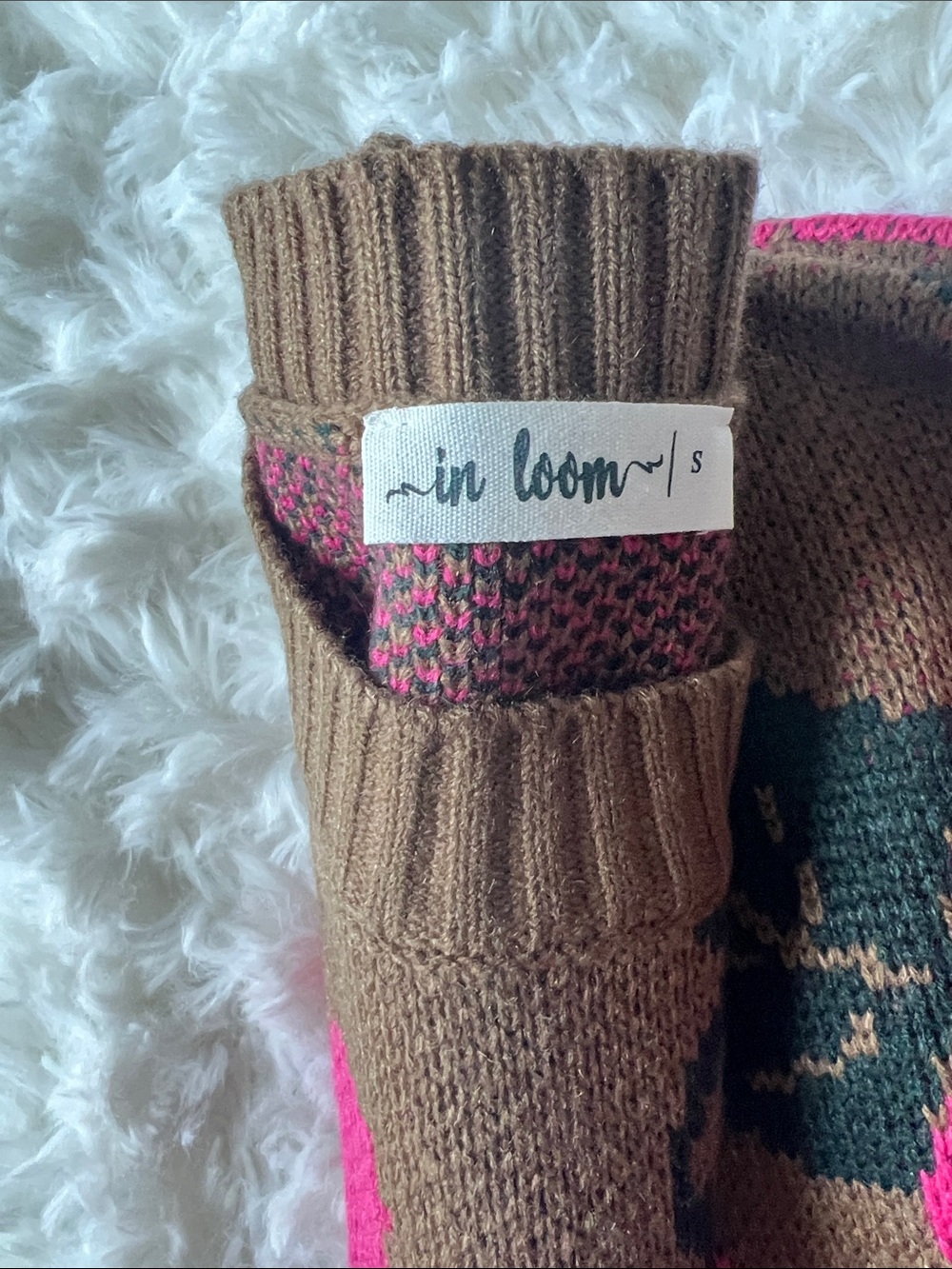 Women's Brown Crewneck Sweater with Pink Floral Pattern - Picture 4 of 4